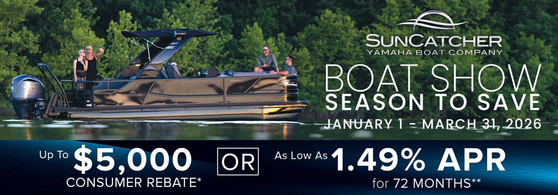 Suncatcher pontoon boat show promotional banner