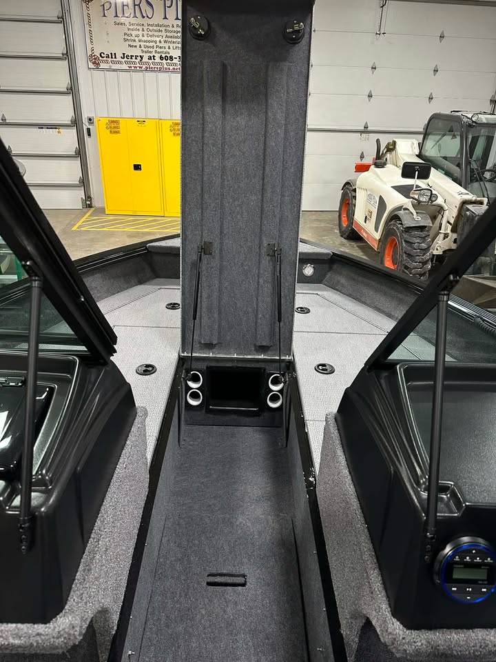 Open carpeted boat center storage compartment